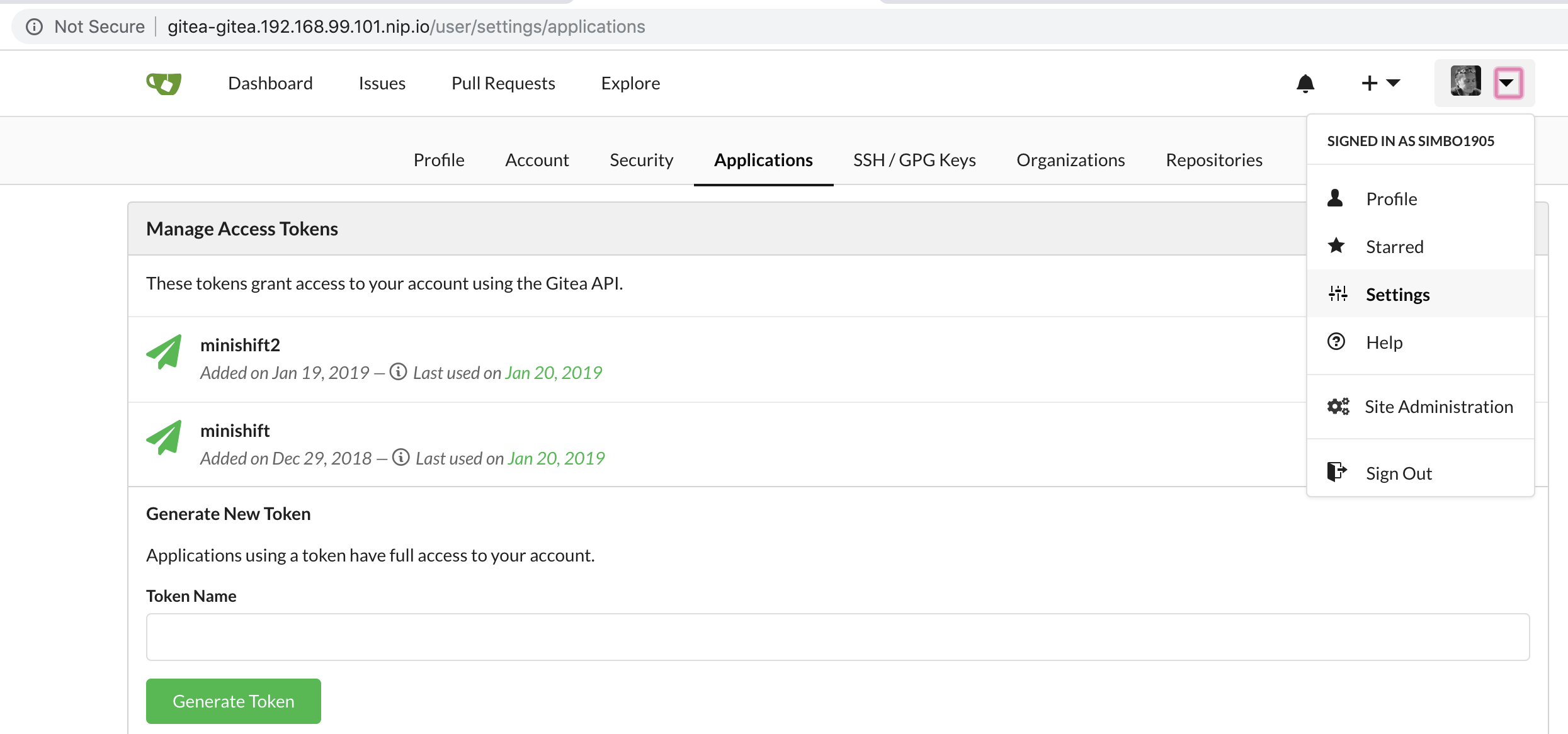 gitea personal access tokens